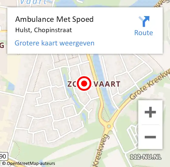 Locatie op kaart van de 112 melding: Ambulance Met Spoed Naar Hulst, Chopinstraat op 18 augustus 2016 05:39