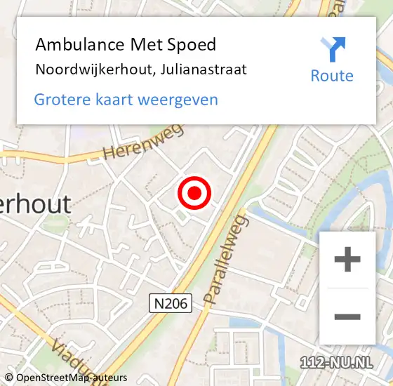 Locatie op kaart van de 112 melding: Ambulance Met Spoed Naar Noordwijkerhout, Julianastraat op 18 augustus 2016 08:03