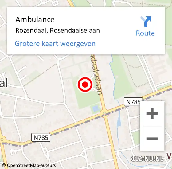 Locatie op kaart van de 112 melding: Ambulance Rozendaal, Rosendaalselaan op 18 augustus 2016 09:10