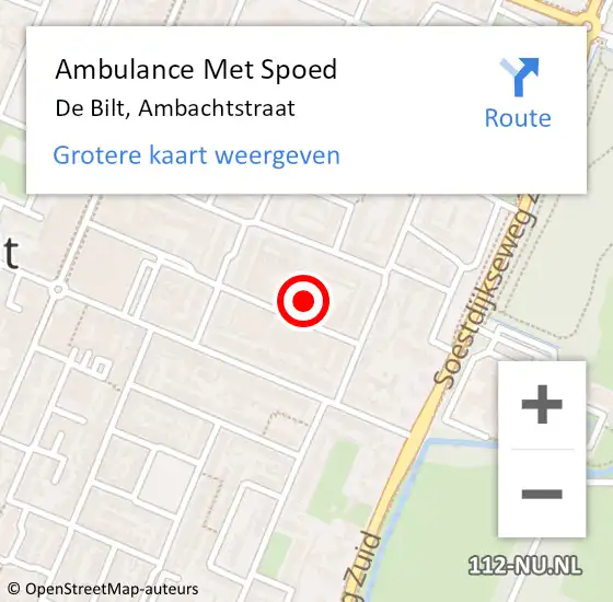 Locatie op kaart van de 112 melding: Ambulance Met Spoed Naar De Bilt, Ambachtstraat op 18 augustus 2016 10:49