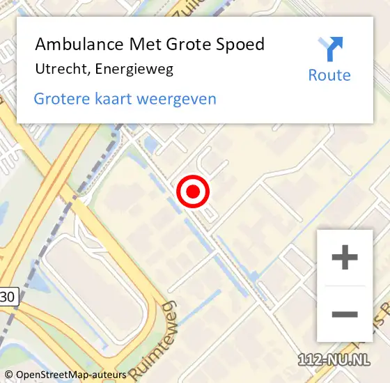 Locatie op kaart van de 112 melding: Ambulance Met Grote Spoed Naar Utrecht, Energieweg op 18 augustus 2016 11:28