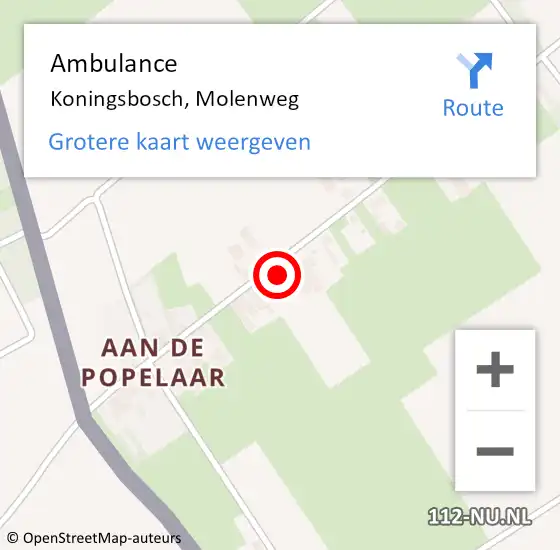 Locatie op kaart van de 112 melding: Ambulance Koningsbosch, Molenweg op 17 september 2013 08:01