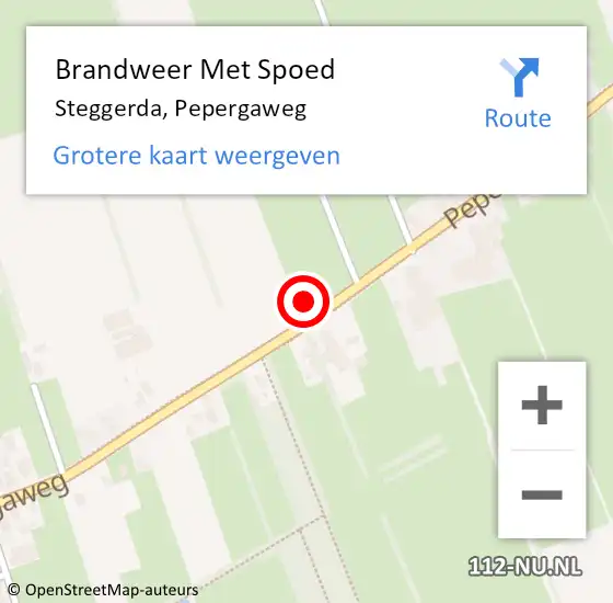 Locatie op kaart van de 112 melding: Brandweer Met Spoed Naar Steggerda, Pepergaweg op 18 augustus 2016 11:53