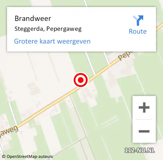 Locatie op kaart van de 112 melding: Brandweer Steggerda, Pepergaweg op 18 augustus 2016 11:58