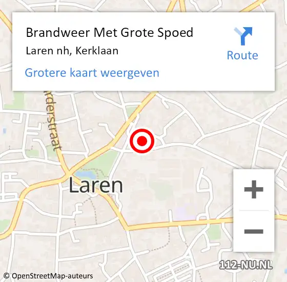 Locatie op kaart van de 112 melding: Brandweer Met Grote Spoed Naar Laren nh, Kerklaan op 18 augustus 2016 12:32