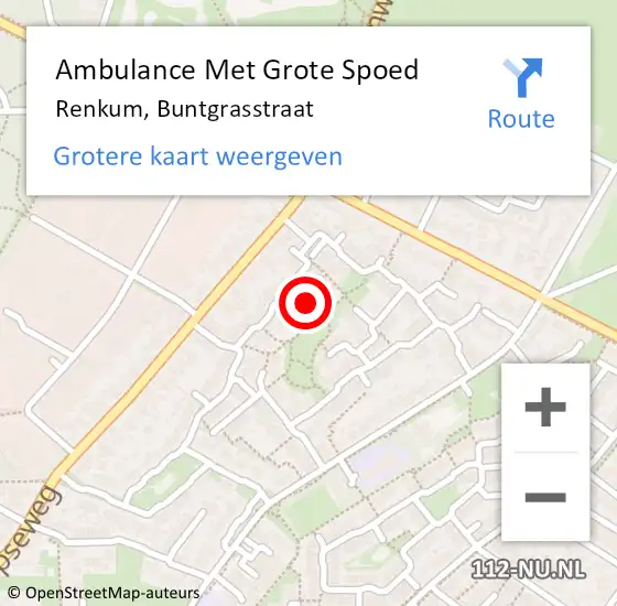 Locatie op kaart van de 112 melding: Ambulance Met Grote Spoed Naar Renkum, Buntgrasstraat op 18 augustus 2016 12:33