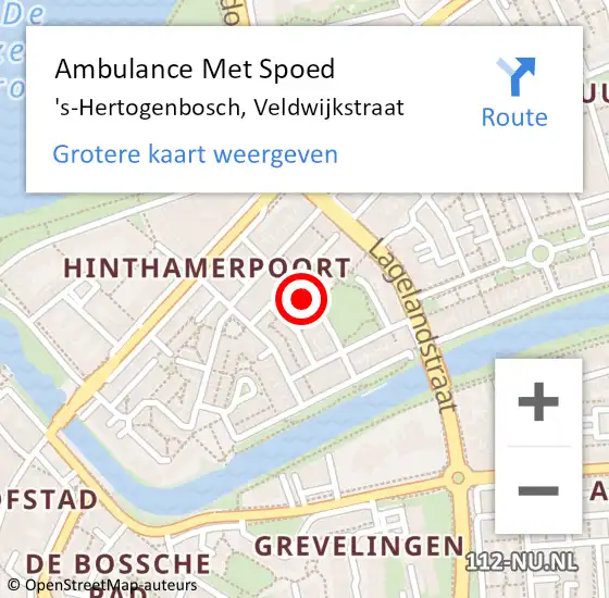 Locatie op kaart van de 112 melding: Ambulance Met Spoed Naar 's-Hertogenbosch, Veldwijkstraat op 18 augustus 2016 13:00