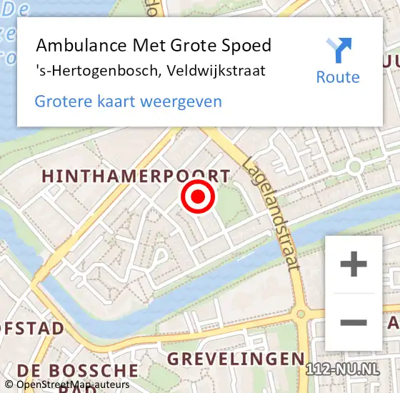 Locatie op kaart van de 112 melding: Ambulance Met Grote Spoed Naar 's-Hertogenbosch, Veldwijkstraat op 18 augustus 2016 13:12