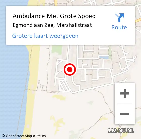 Locatie op kaart van de 112 melding: Ambulance Met Grote Spoed Naar Egmond aan Zee, Marshallstraat op 18 augustus 2016 13:47