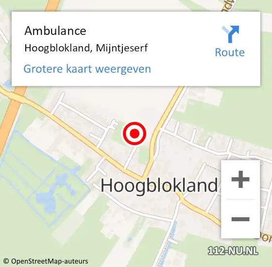 Locatie op kaart van de 112 melding: Ambulance Hoogblokland, Mijntjeserf op 18 augustus 2016 14:01