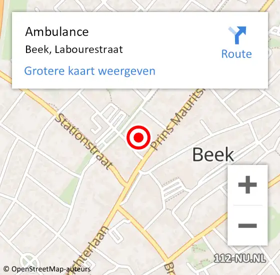 Locatie op kaart van de 112 melding: Ambulance Beek, Labourestraat op 24 december 2013 11:23