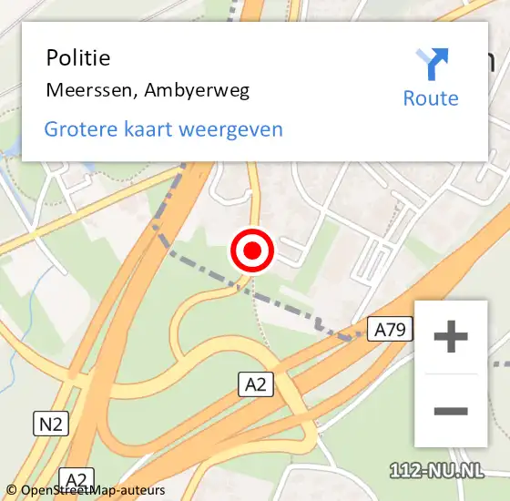 Locatie op kaart van de 112 melding: Politie Meerssen, Ambyerweg op 18 augustus 2016 14:50