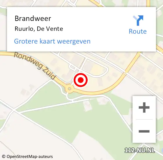 Locatie op kaart van de 112 melding: Brandweer Ruurlo, De Vente op 18 augustus 2016 16:23