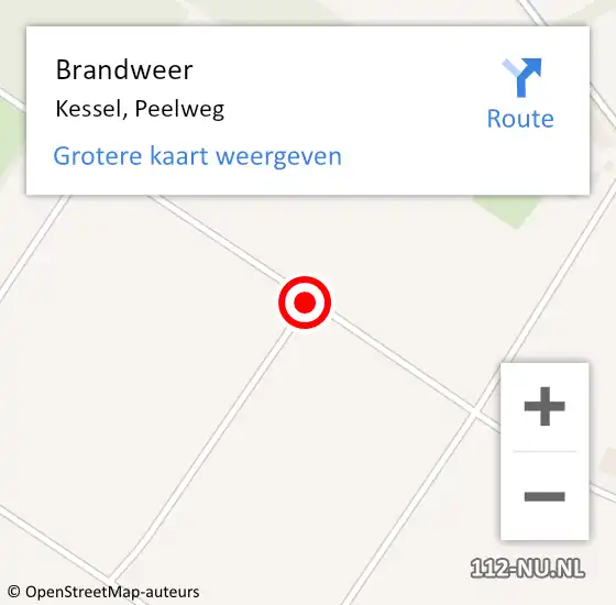 Locatie op kaart van de 112 melding: Brandweer Kessel, Peelweg op 18 augustus 2016 17:54