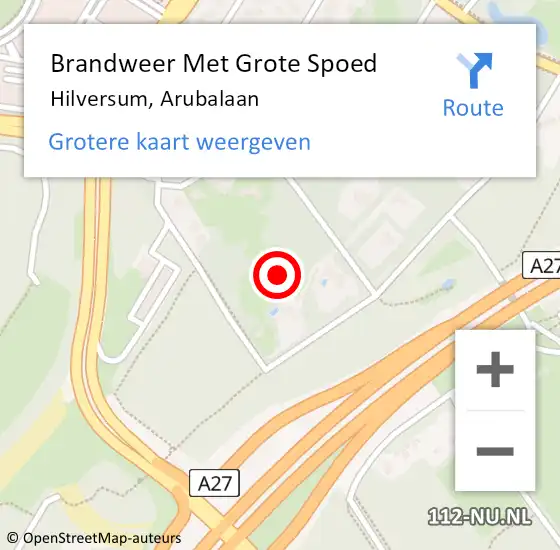 Locatie op kaart van de 112 melding: Brandweer Met Grote Spoed Naar Hilversum, Arubalaan op 18 augustus 2016 17:55