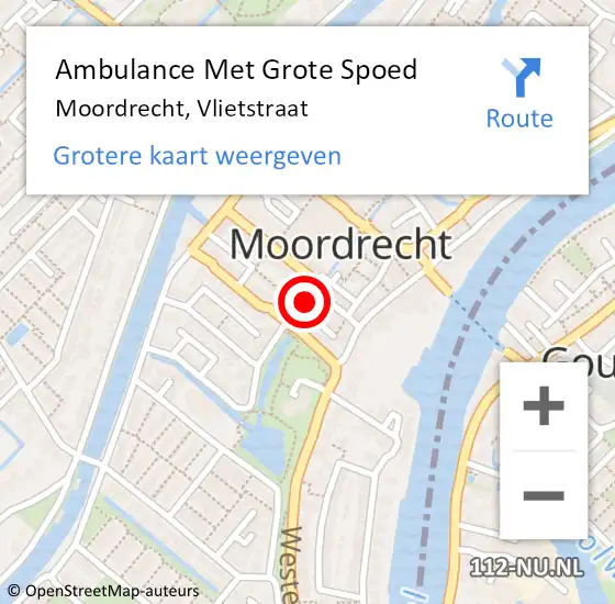 Locatie op kaart van de 112 melding: Ambulance Met Grote Spoed Naar Moordrecht, Vlietstraat op 18 augustus 2016 18:05