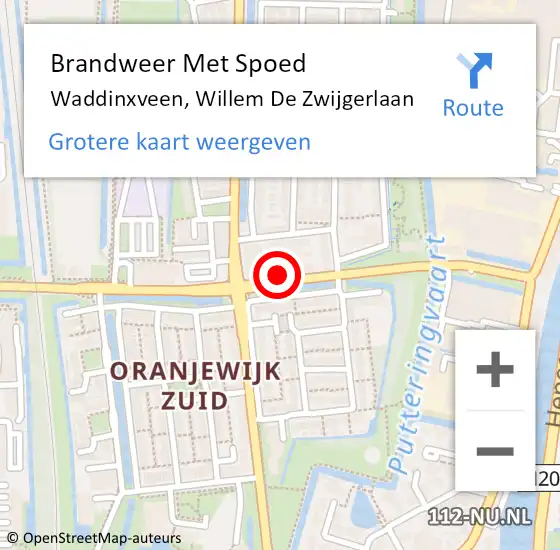 Locatie op kaart van de 112 melding: Brandweer Met Spoed Naar Waddinxveen, Willem De Zwijgerlaan op 18 augustus 2016 18:15