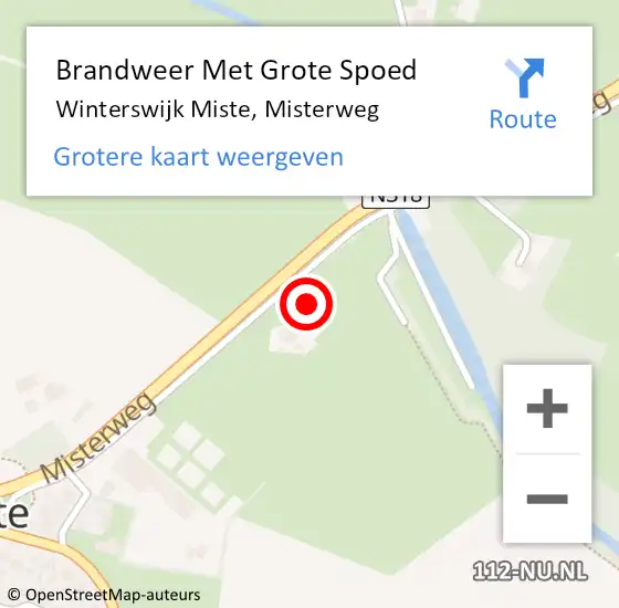 Locatie op kaart van de 112 melding: Brandweer Met Grote Spoed Naar Winterswijk Miste, Misterweg op 18 augustus 2016 18:29