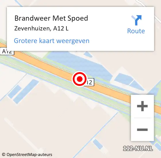 Locatie op kaart van de 112 melding: Brandweer Met Spoed Naar Zevenhuizen, A12 L hectometerpaal: 23,1 op 18 augustus 2016 18:55