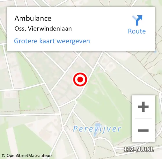 Locatie op kaart van de 112 melding: Ambulance Oss, Vierwindenlaan op 18 augustus 2016 18:58