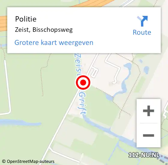 Locatie op kaart van de 112 melding: Politie Zeist, Bisschopsweg op 18 augustus 2016 19:37