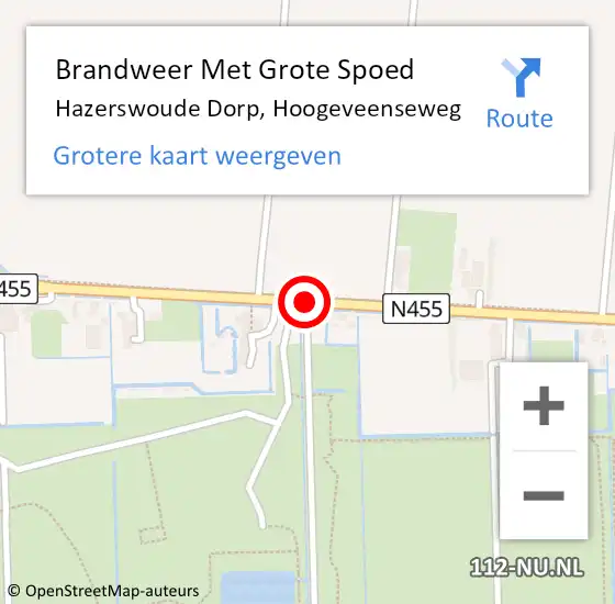 Locatie op kaart van de 112 melding: Brandweer Met Grote Spoed Naar Hazerswoude Dorp, Hoogeveenseweg op 18 augustus 2016 19:44