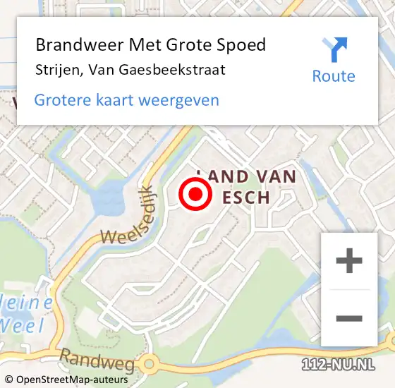 Locatie op kaart van de 112 melding: Brandweer Met Grote Spoed Naar Strijen, Van Gaesbeekstraat op 18 augustus 2016 19:52