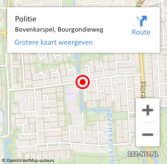 Locatie op kaart van de 112 melding: Politie Bovenkarspel, Bourgondieweg op 18 augustus 2016 20:31