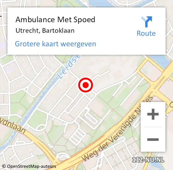 Locatie op kaart van de 112 melding: Ambulance Met Spoed Naar Utrecht, Bartoklaan op 18 augustus 2016 22:42