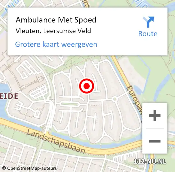 Locatie op kaart van de 112 melding: Ambulance Met Spoed Naar Vleuten, Leersumse Veld op 19 augustus 2016 00:09