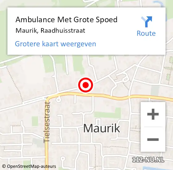 Locatie op kaart van de 112 melding: Ambulance Met Grote Spoed Naar Maurik, Raadhuisstraat op 19 augustus 2016 00:15