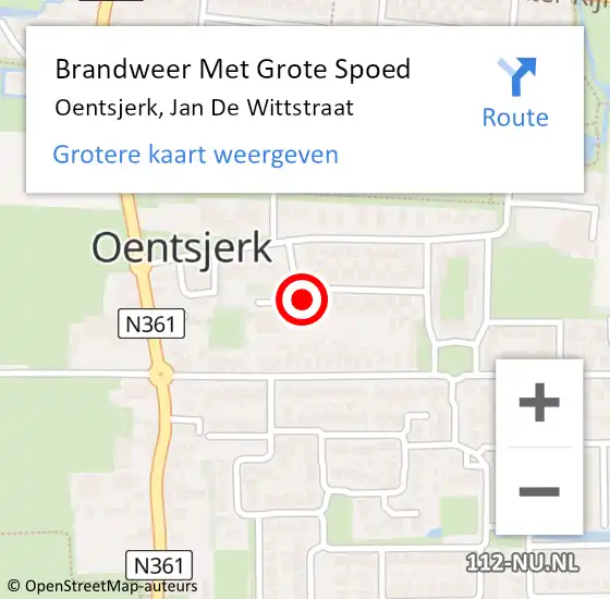 Locatie op kaart van de 112 melding: Brandweer Met Grote Spoed Naar Oentsjerk, Jan De Wittstraat op 19 augustus 2016 04:22