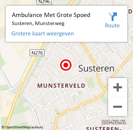 Locatie op kaart van de 112 melding: Ambulance Met Grote Spoed Naar Susteren, Munsterweg op 19 augustus 2016 05:44