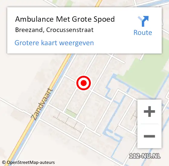 Locatie op kaart van de 112 melding: Ambulance Met Grote Spoed Naar Breezand, Crocussenstraat op 19 augustus 2016 06:13