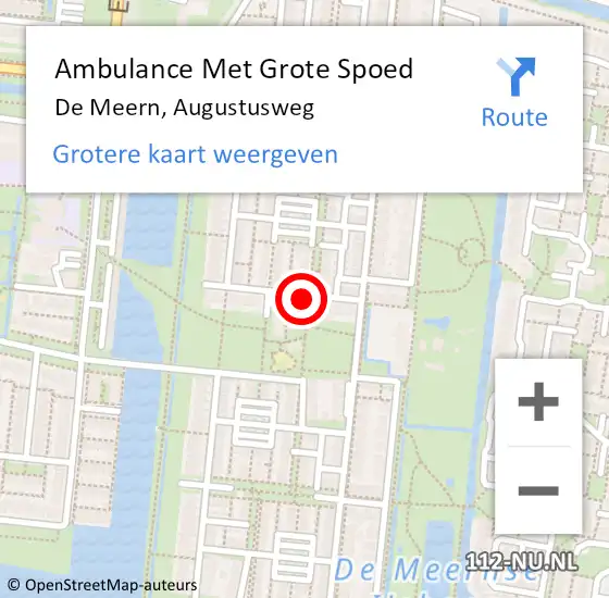 Locatie op kaart van de 112 melding: Ambulance Met Grote Spoed Naar De Meern, Augustusweg op 19 augustus 2016 06:27