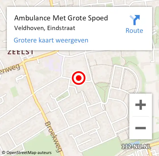 Locatie op kaart van de 112 melding: Ambulance Met Grote Spoed Naar Veldhoven, Eindstraat op 19 augustus 2016 07:01