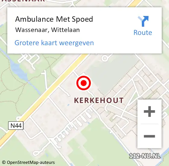 Locatie op kaart van de 112 melding: Ambulance Met Spoed Naar Wassenaar, Wittelaan op 19 augustus 2016 07:13