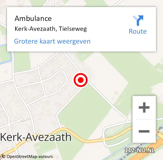 Locatie op kaart van de 112 melding: Ambulance Kerk-Avezaath, Tielseweg op 19 augustus 2016 09:38