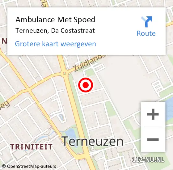 Locatie op kaart van de 112 melding: Ambulance Met Spoed Naar Terneuzen, Da Costastraat op 19 augustus 2016 10:17