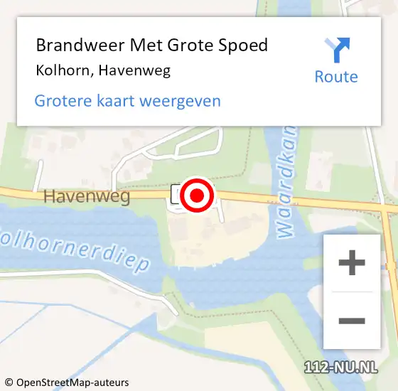 Locatie op kaart van de 112 melding: Brandweer Met Grote Spoed Naar Kolhorn, Havenweg op 19 augustus 2016 10:56