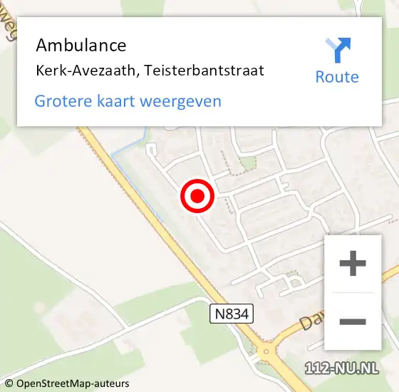 Locatie op kaart van de 112 melding: Ambulance Kerk-Avezaath, Teisterbantstraat op 19 augustus 2016 11:45