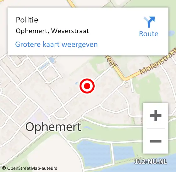 Locatie op kaart van de 112 melding: Politie Ophemert, Weverstraat op 19 augustus 2016 12:50