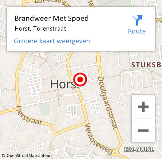 Locatie op kaart van de 112 melding: Brandweer Met Spoed Naar Horst, Torenstraat op 19 augustus 2016 12:52