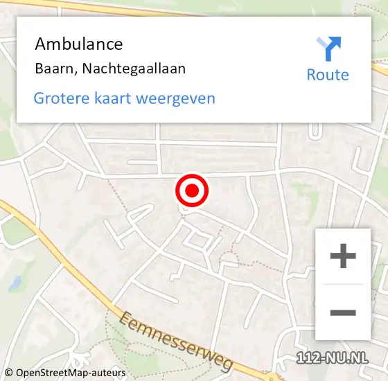 Locatie op kaart van de 112 melding: Ambulance Baarn, Nachtegaallaan op 19 augustus 2016 13:32