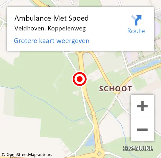 Locatie op kaart van de 112 melding: Ambulance Met Spoed Naar Veldhoven, Koppelenweg op 19 augustus 2016 13:54