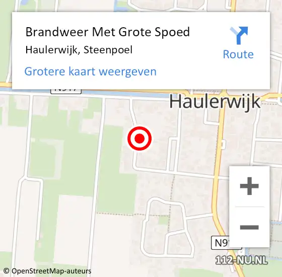 Locatie op kaart van de 112 melding: Brandweer Met Grote Spoed Naar Haulerwijk, Steenpoel op 19 augustus 2016 13:59