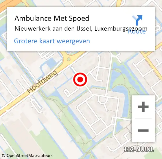 Locatie op kaart van de 112 melding: Ambulance Met Spoed Naar Nieuwerkerk aan den IJssel, Luxemburgsezoom op 19 augustus 2016 14:01