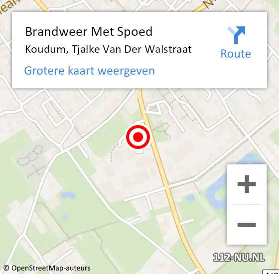 Locatie op kaart van de 112 melding: Brandweer Met Spoed Naar Koudum, Tjalke Van Der Walstraat op 19 augustus 2016 14:27