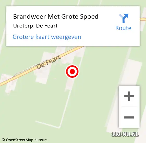 Locatie op kaart van de 112 melding: Brandweer Met Grote Spoed Naar Ureterp, De Feart op 19 augustus 2016 14:44