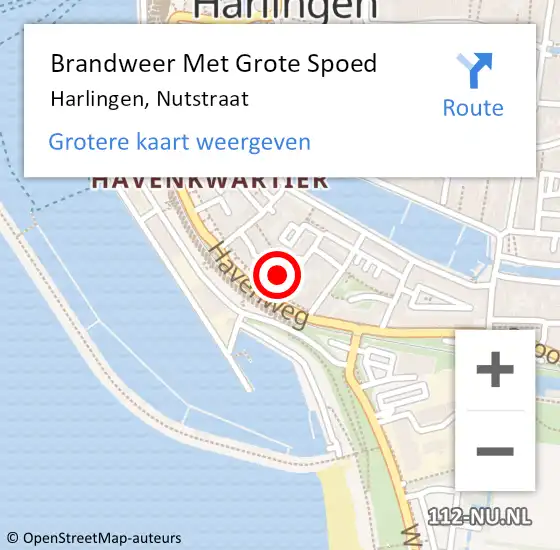 Locatie op kaart van de 112 melding: Brandweer Met Grote Spoed Naar Harlingen, Nutstraat op 19 augustus 2016 14:52